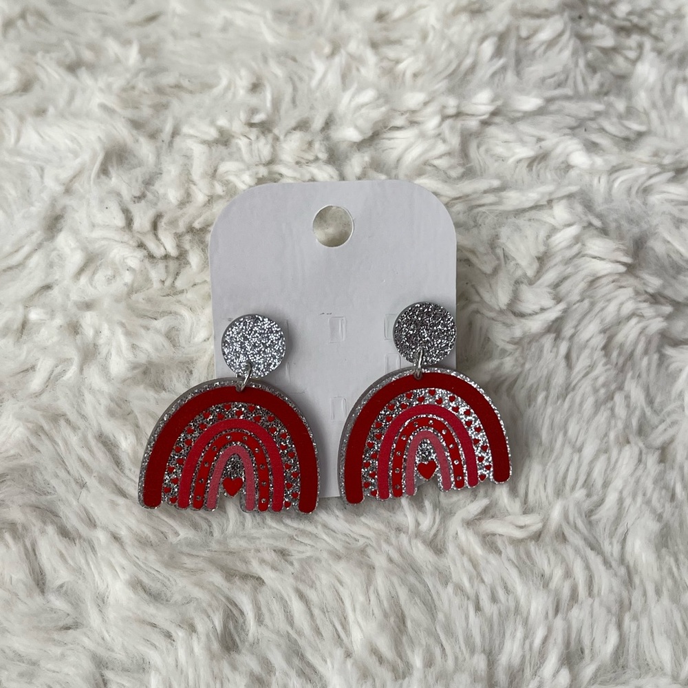 Glitter Rainbow with Hearts drop Earrings